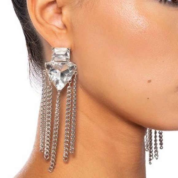 Callie Lives Jewelry - Callie Fringe Dangling Silver Chandelier Style Statement Earrings